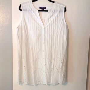Roaman's White Eyelet Sleeveless Blouse Size 18w